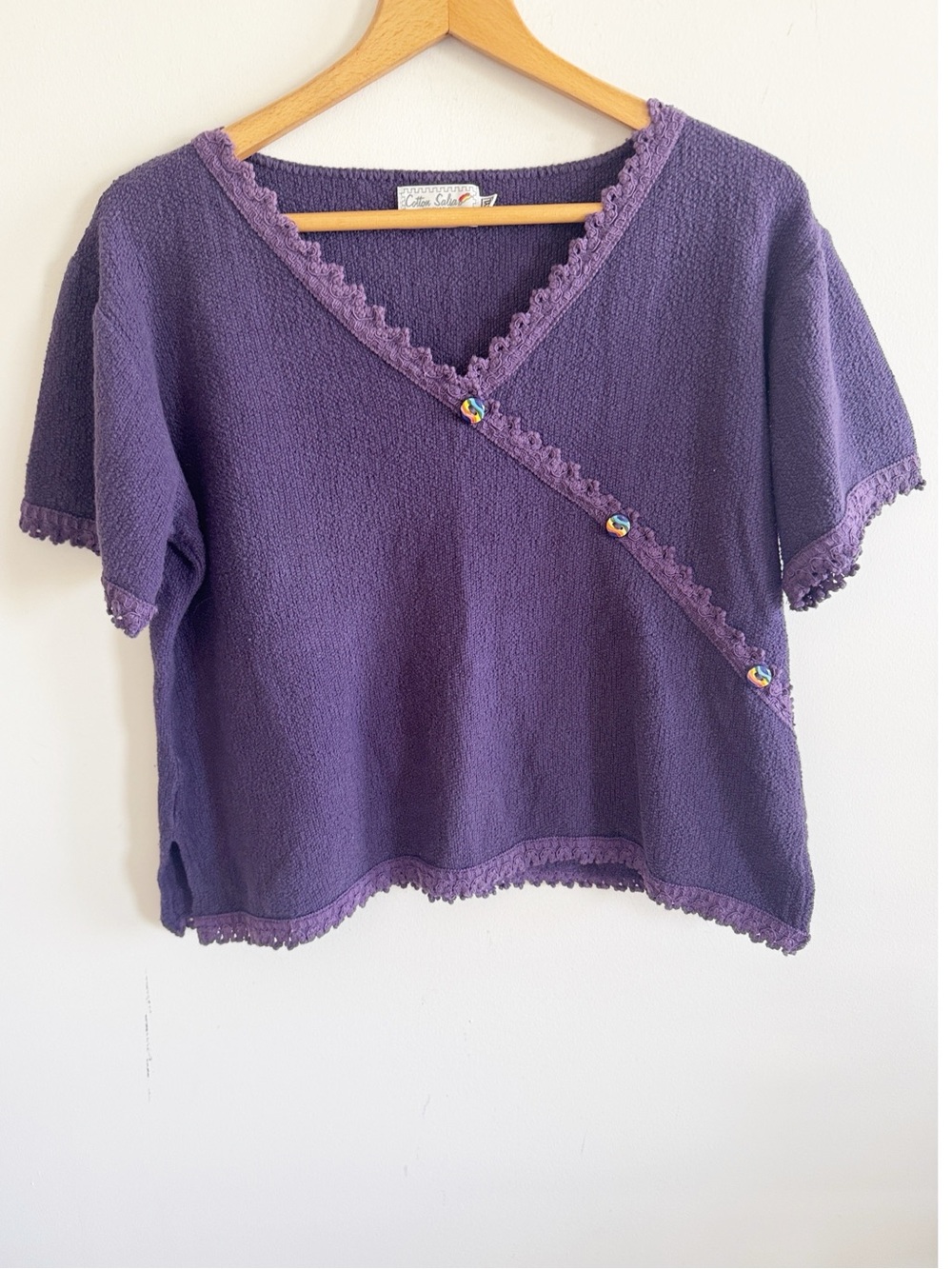 Cotton Salsa cotton Peru purple short sleeve rainbow button knit top XXL